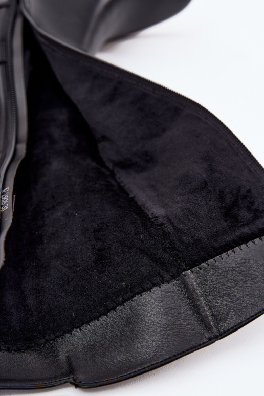 pašiltinti moteriški ilgaauliai batai  su dirželiais Sergio Leone KZ25826 Juodos spalvos pašiltinti moteriški ilgaauliai batai  su dirželiais Sergio Leone KZ25826 Juodos spalvos