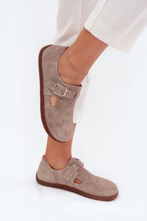 iš zomšos batai Barefoot  su sagtimis Zazoo N1261 smėlio spalvos