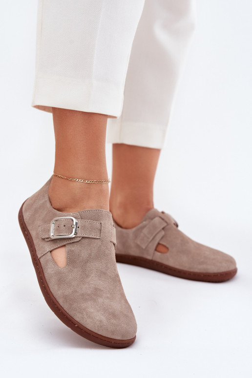 iš zomšos batai Barefoot  su sagtimis Zazoo N1261 smėlio spalvos