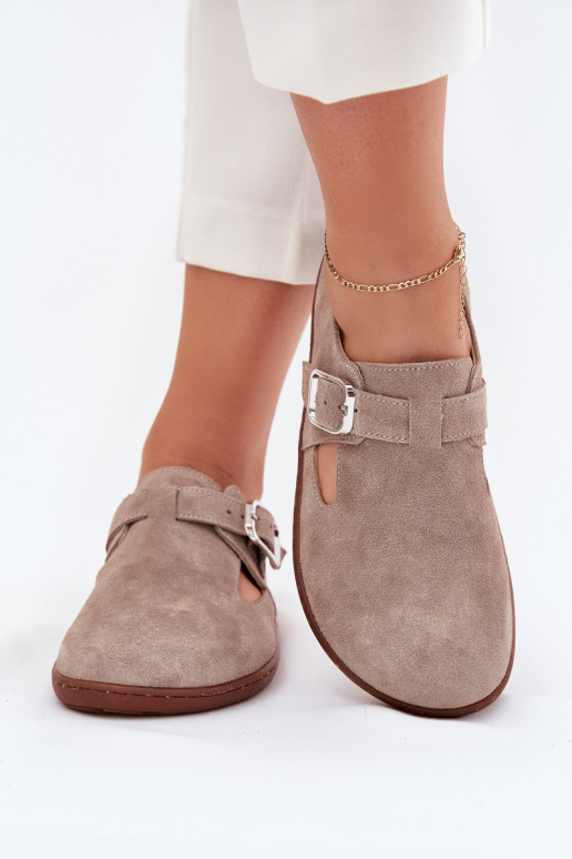 iš zomšos batai Barefoot  su sagtimis Zazoo N1261 smėlio spalvos