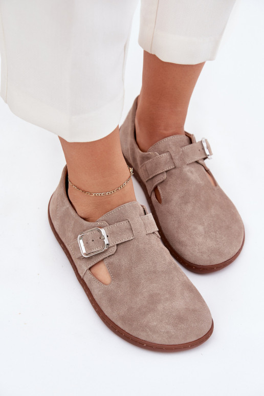 iš zomšos batai Barefoot  su sagtimis Zazoo N1261 smėlio spalvos