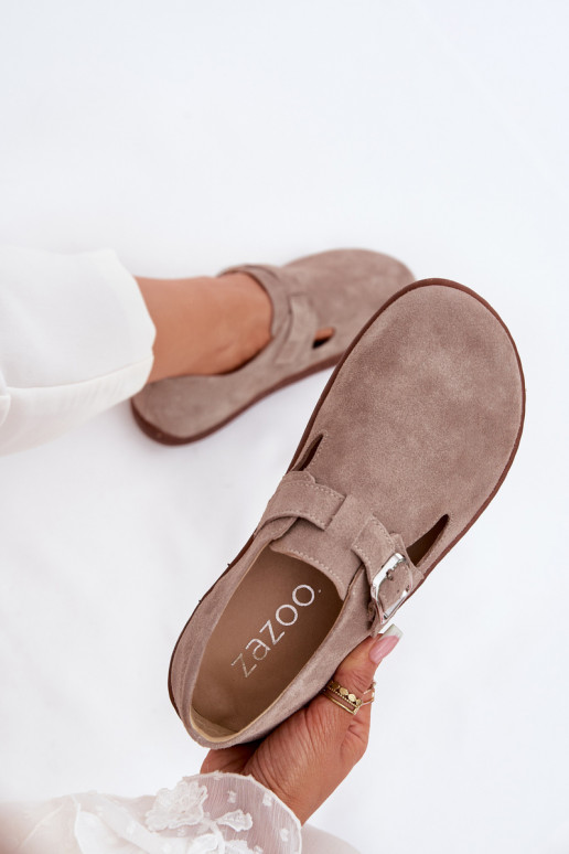 Zomšiniai batai Barefoot moteriški su sagtimis Zazoo N1261 smėlio spalvos