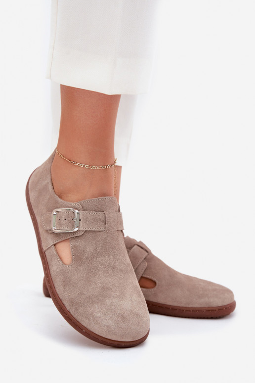 iš zomšos batai Barefoot  su sagtimis Zazoo N1261 smėlio spalvos