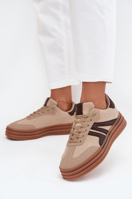 Moteriški velvetiniai sportinio stiliaus batai su platforma, smėlio spalvos Corynelle