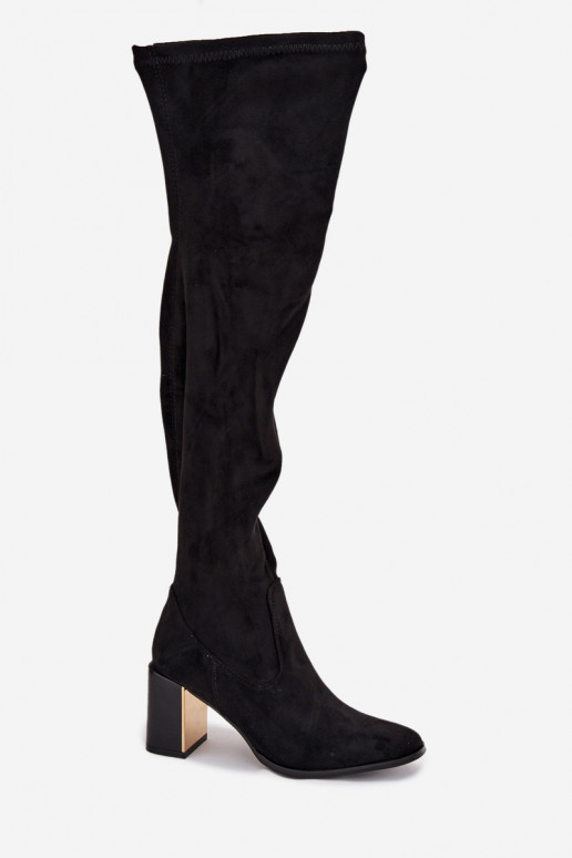 moteriški ilgaauliai batai virš kelių su kulniukais iš eko zomšosowe Juodos spalvos Jelina