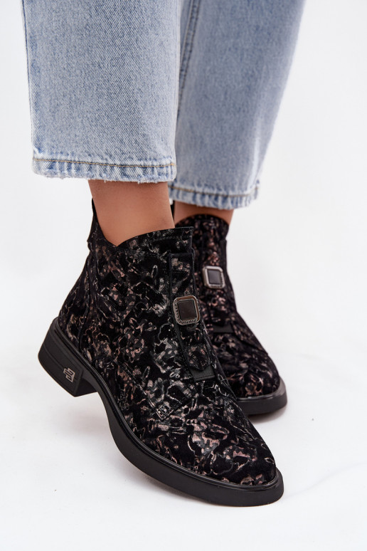 Aulinukai Z Naturalnego Zamszu žemu kulniuku D&A CR52-713 juodos ir rudos spalvos