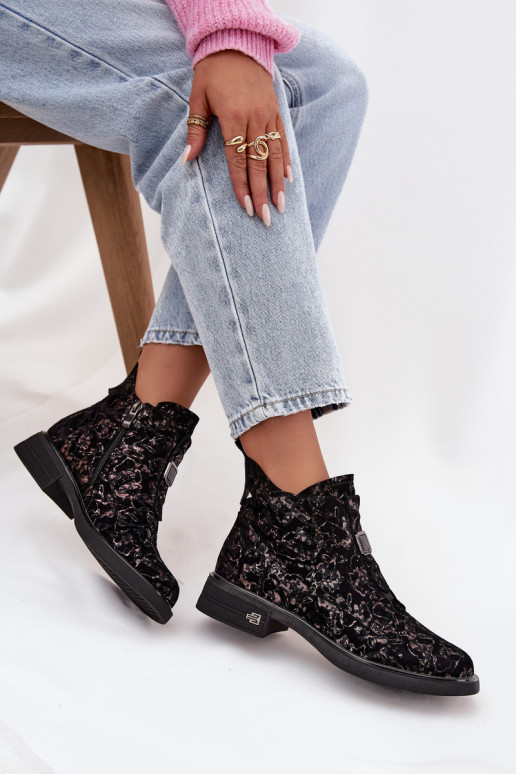 Aulinukai Z Naturalnego Zamszu žemu kulniuku D&A CR52-713 juodos ir rudos spalvos