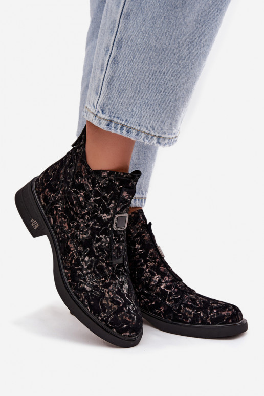 Aulinukai Z Naturalnego Zamszu žemu kulniuku D&A CR52-713 juodos ir rudos spalvos