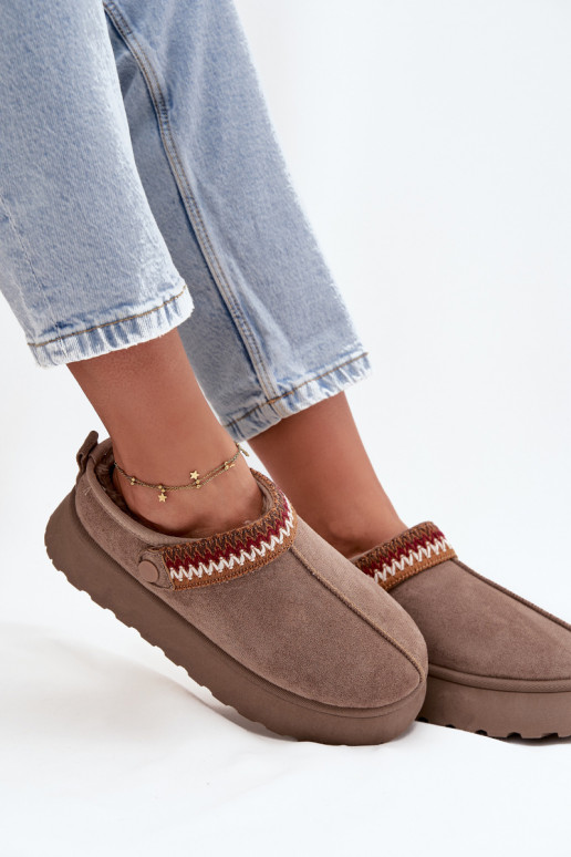 Sniego batai moteriški žemi su judančiais dirželiais ir siuvinėjimu, su platforma smėlio spalvos Lyrisse