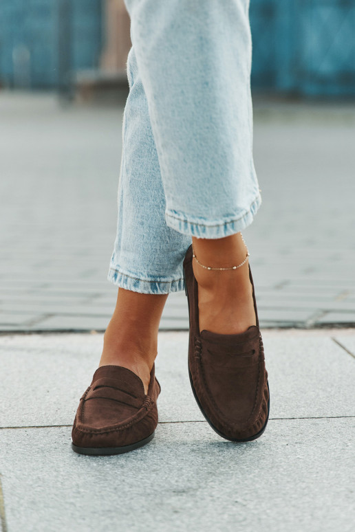 Moteriški mokasinai su plačiais kulniukais iš eko zomšos rudos spalvos "Rivianne"