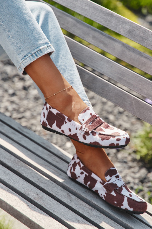 Moteriški plokščiapadžiai mokasinai su lopais rudos-baltos spalvos "Soreline"