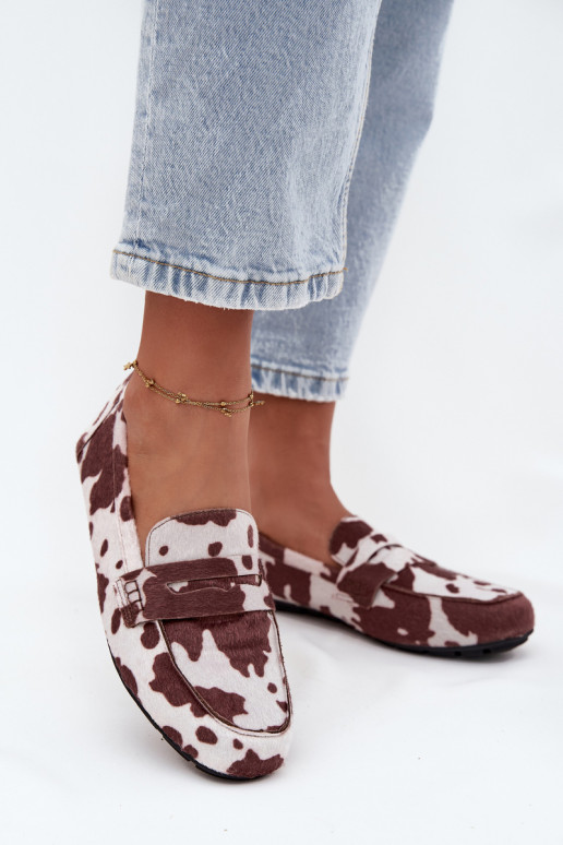 Moteriški plokščiapadžiai mokasinai su lopais rudos-baltos spalvos "Soreline"