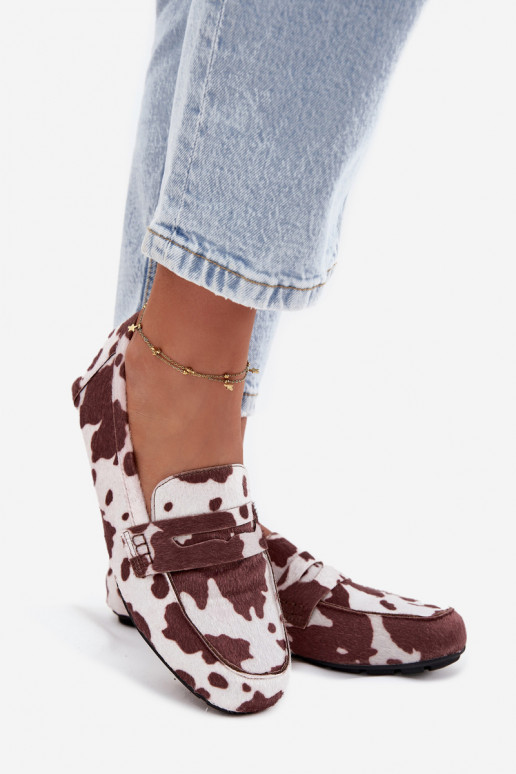 Moteriški plokščiapadžiai mokasinai su lopais rudos-baltos spalvos "Soreline"