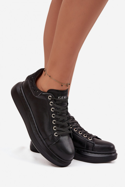 Moteriški sportiniai bateliai iš natūralios odos GOE OO2N4004 juodos spalvos