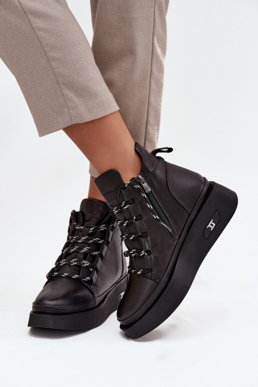 Odiniai moteriški aulinukai su platforma, pašiltinti, Artiker 55C0809 juodos spalvos