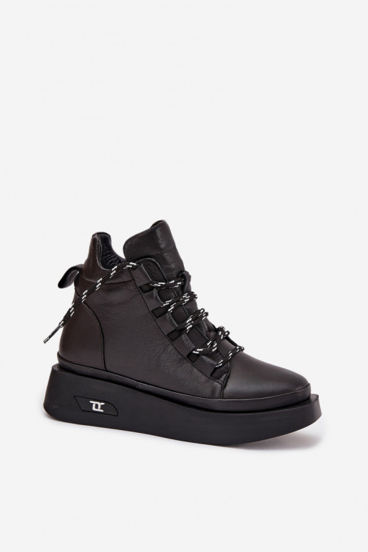 Odiniai moteriški aulinukai su platforma, pašiltinti, Artiker 55C0809 juodos spalvos