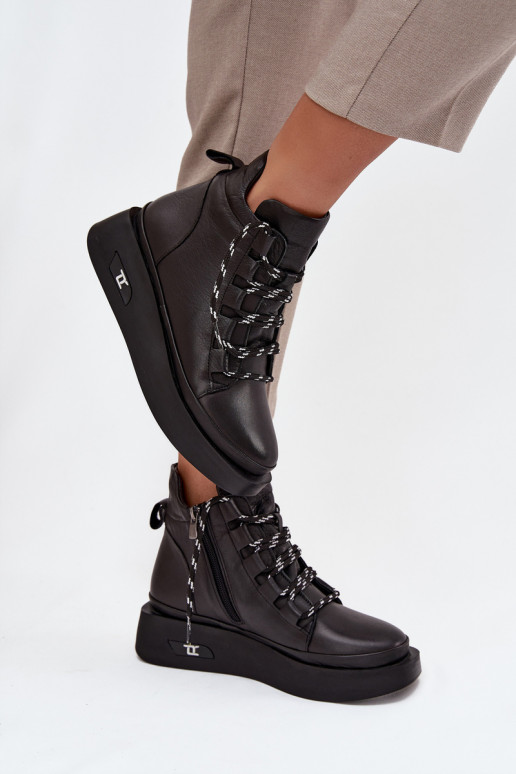 Odiniai moteriški aulinukai su platforma, pašiltinti, Artiker 55C0809 juodos spalvos