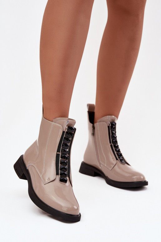 Moteriški aulinukai iš natūralios odos su lako efektu D&A MR52-108 smėlio spalvos