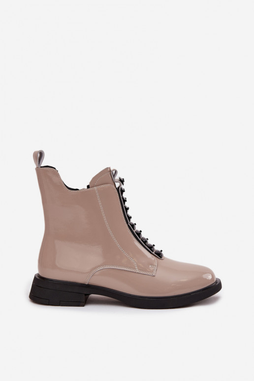 Moteriški aulinukai iš natūralios odos su lako efektu D&A MR52-108 smėlio spalvos