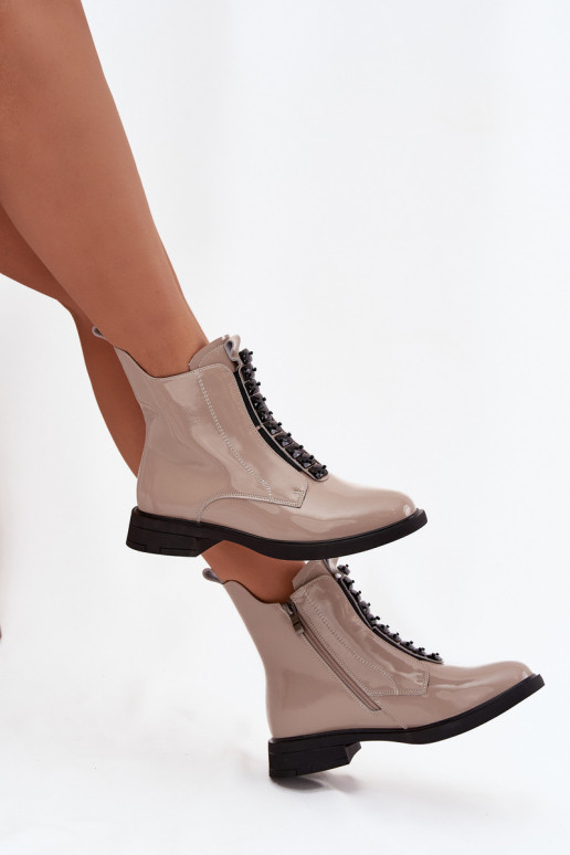 Moteriški aulinukai iš natūralios odos su lako efektu D&A MR52-108 smėlio spalvos