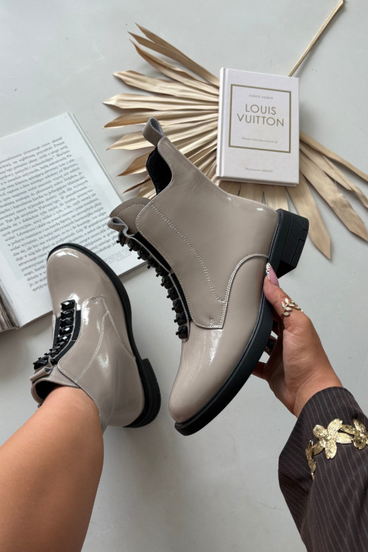 Moteriški aulinukai iš natūralios odos su lako efektu D&A MR52-108 smėlio spalvos