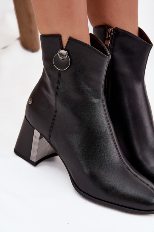 pašiltinti Aulinukai Z Naturalnej Skóry su kulniukais  K7203-04 Juodos spalvos