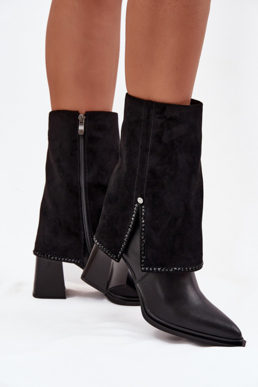   Moteriški aulinukai Z Wywiniętą Cholewką pašiltinti  K7206-01 Juodos spalvos