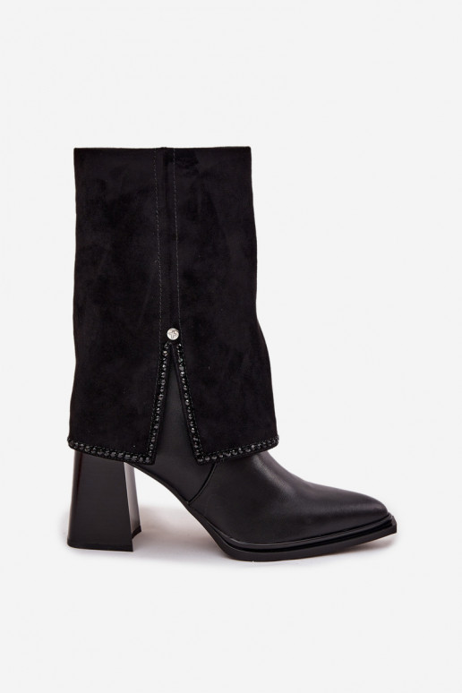   Moteriški aulinukai Z Wywiniętą Cholewką pašiltinti  K7206-01 Juodos spalvos