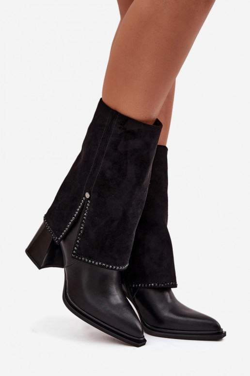   Moteriški aulinukai Z Wywiniętą Cholewką pašiltinti  K7206-01 Juodos spalvos