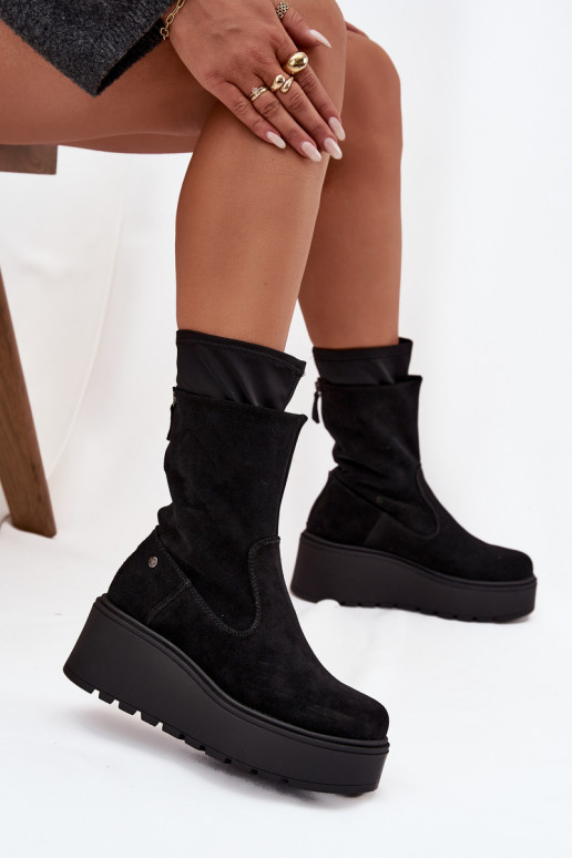    Zomšiniai batai su platforma  A7161-20 Juodos spalvos