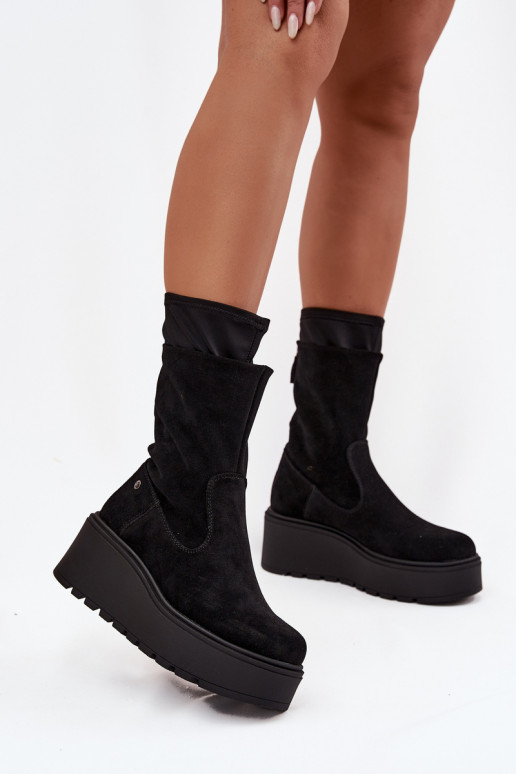    Zomšiniai batai su platforma  A7161-20 Juodos spalvos