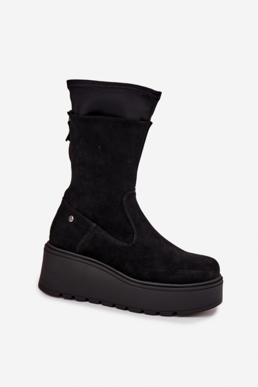    Zomšiniai batai su platforma  A7161-20 Juodos spalvos