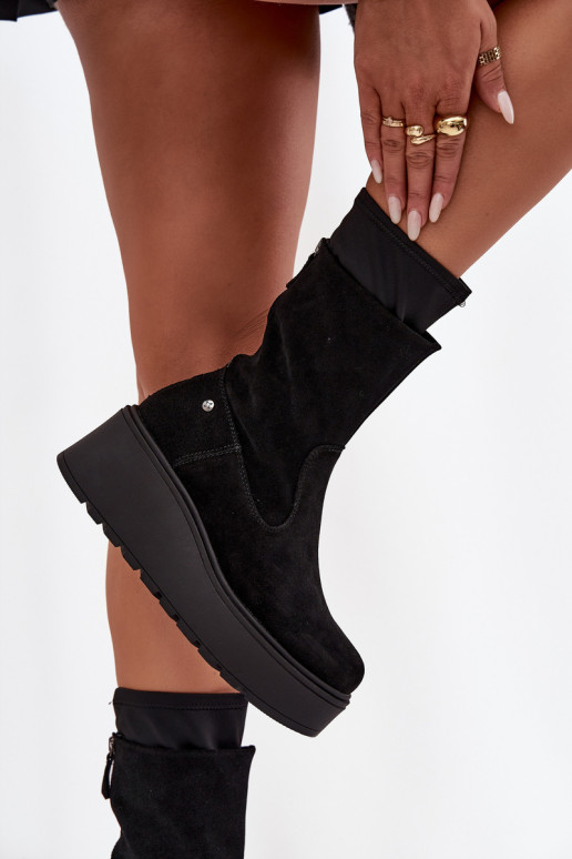    Zomšiniai batai su platforma  A7161-20 Juodos spalvos