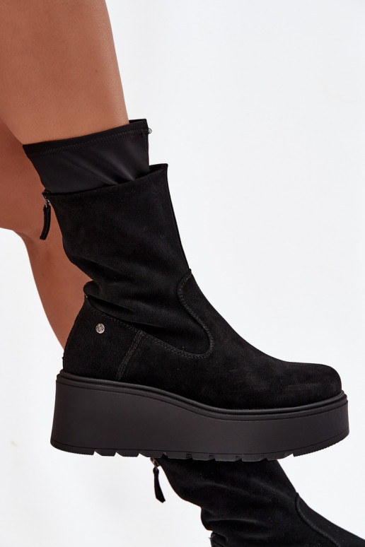   Zomšiniai batai su platforma  A7161-20 Juodos spalvos