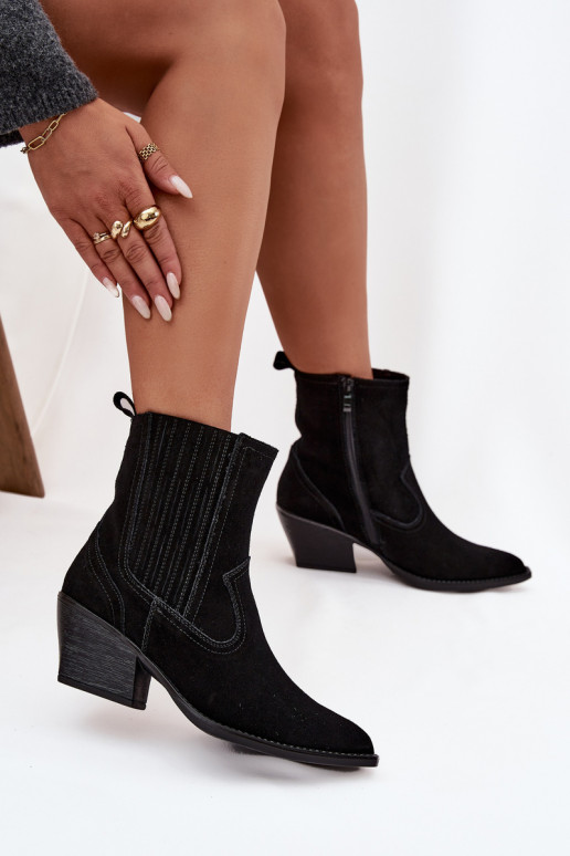 iš zomšos kaubojiško stiliaus aulinukai  su kulniukais pašiltinti Juodos spalvos Dylira