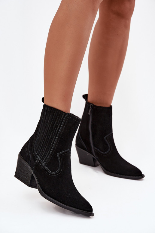 iš zomšos kaubojiško stiliaus aulinukai  su kulniukais pašiltinti Juodos spalvos Dylira