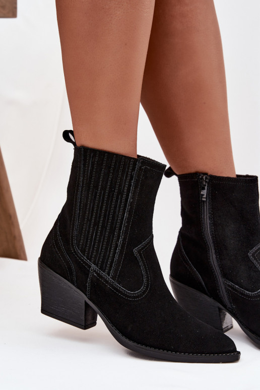 iš zomšos kaubojiško stiliaus aulinukai  su kulniukais pašiltinti Juodos spalvos Dylira