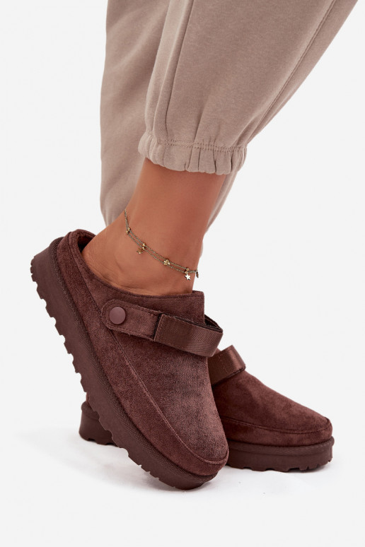  Šlepetės pašiltinti su kailiuku viduje su platforma Czekoladowe Azida