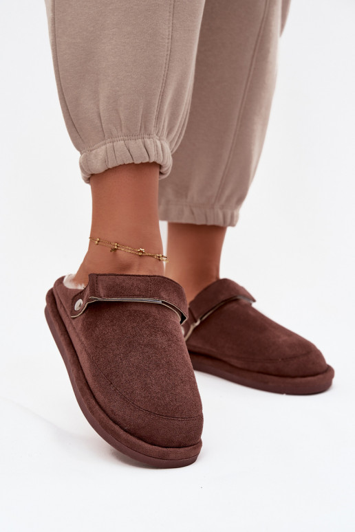 Šlepetės Moteriškas su dirželiais pašiltinti su kailiuku viduje CzekoladoĮe Rilena