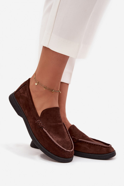 moteriški mokasinai Z iš eko zomšosu Czekoladowe Tynara