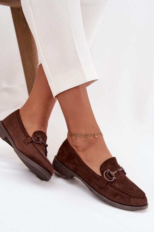 moteriški mokasinai  Detalem iš eko zomšosowe Czekoladowe Ambria