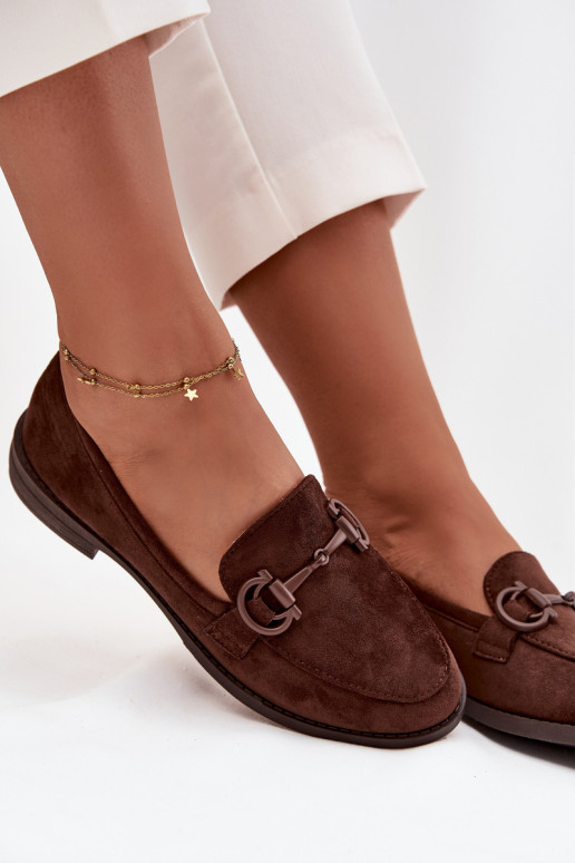 moteriški mokasinai  Detalem iš eko zomšosowe Czekoladowe Ambria
