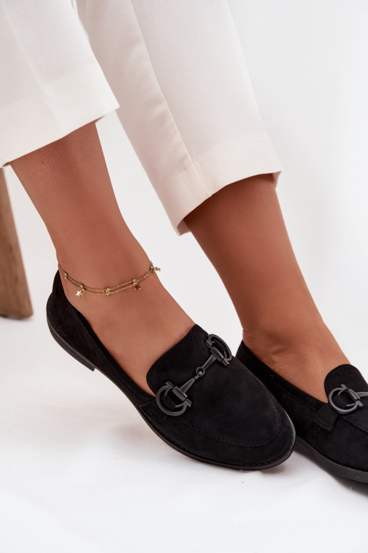 moteriški mokasinai  Detalem iš eko zomšosowe Juodos spalvos Ambria moteriški mokasinai  Detalem iš eko zomšosowe Juodos spalvos Ambria