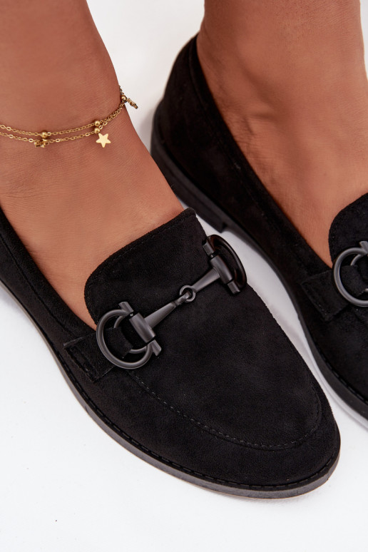 moteriški mokasinai  Detalem iš eko zomšosowe Juodos spalvos Ambria moteriški mokasinai  Detalem iš eko zomšosowe Juodos spalvos Ambria