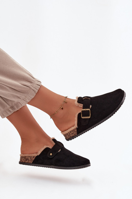 Šlepetės   pašiltinti su kailiuku viduje su sagtimis Juodos spalvos Sylisse