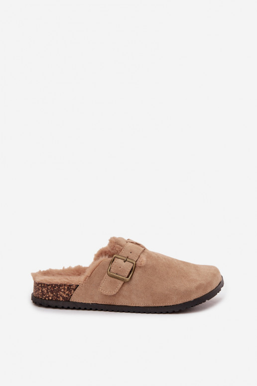 Šlepetės   pašiltinti su kailiuku viduje su sagtimis smėlio spalvos Sylisse