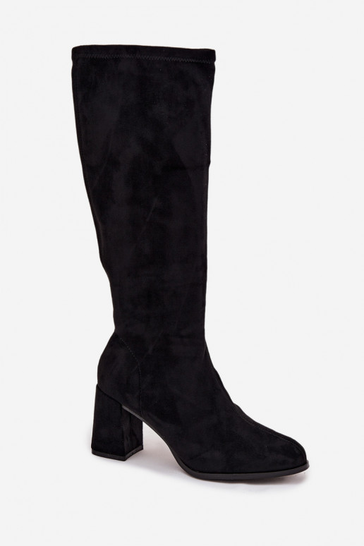 moteriški ilgaauliai batai su kulniukais Z iš eko zomšosu Juodos spalvos Yelisse