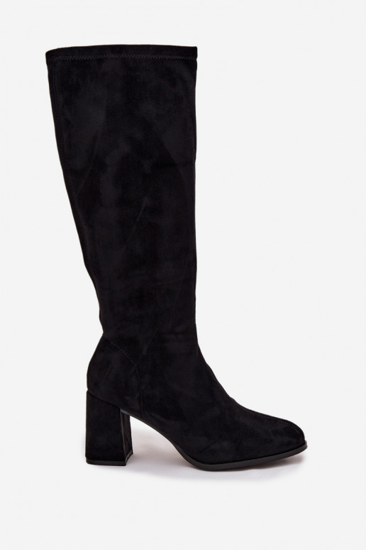 moteriški ilgaauliai batai su kulniukais Z iš eko zomšosu Juodos spalvos Yelisse