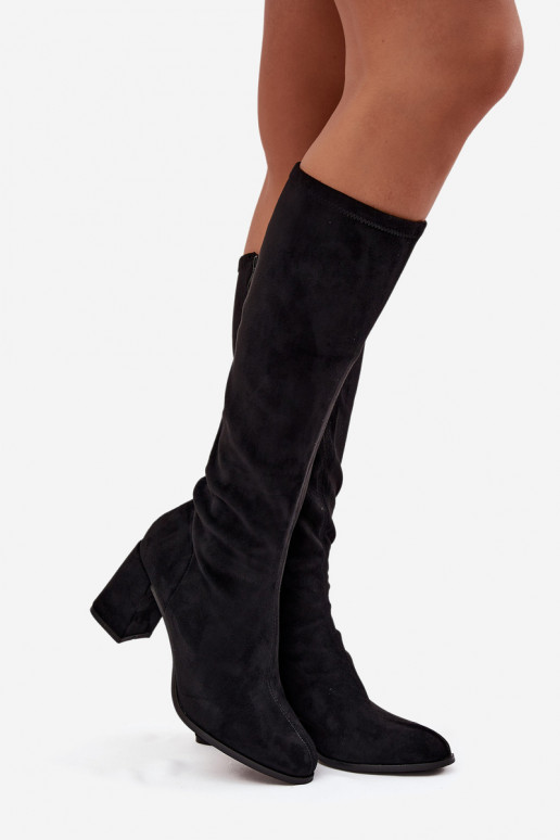 moteriški ilgaauliai batai su kulniukais Z iš eko zomšosu Juodos spalvos Yelisse