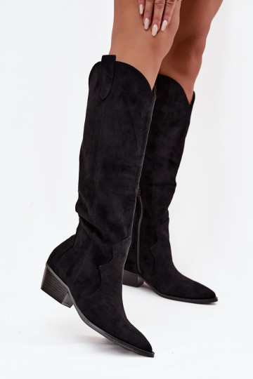 iš eko zomšosowe ilgaauliai batai kaubojiško stiliaus  su kulniukais Juodos spalvos Jenaya 2